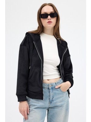 Rays Siyah Kadın Fermuarlı Kapüşonlu Sweatshirt 3059A