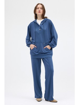 Rays İndigo Cepli Kapüşonlu Tunik Pantolon Takımı 8105A