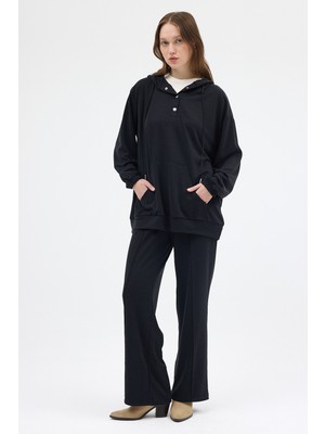 Rays Siyah Cepli Kapüşonlu Tunik Pantolon Takımı 8105A