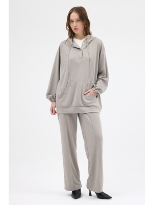 Rays Gri Cepli Kapüşonlu Tunik Pantolon Takımı 8105A