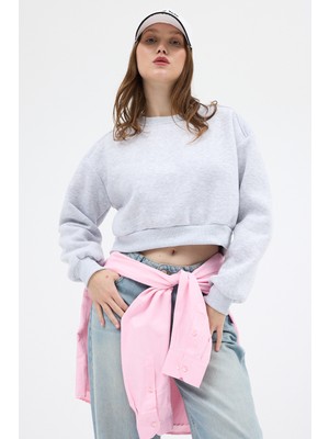 Rays Karmelanj Kadın Crop Bisiklet Yaka Sweatshirt 9210M