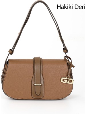 GÖNDERİ Kadın Altın - Taba  Hakiki Deri El ve Omuz Çantası