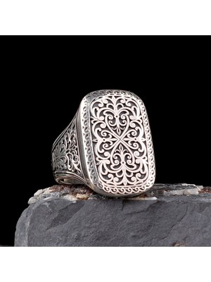 925 Ayar Gümüş Kalem Işleme Otantik Model Erkek Yüzük