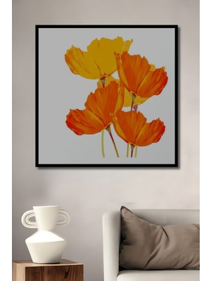 Teona Ahşap Dekoratif Ahşap Dikdörtgen Tablo Turuncu Çiçekler Çerçeve Görünümlü