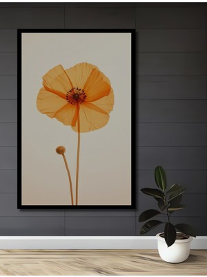 Teona Ahşap Çerçeve Görünümlü Turuncu Gelincik Çiçeği Dekoratif Ahşap Mdf Tablo Dikdörtgen Tablo