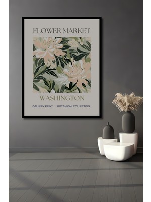 Teona Ahşap Çerçeve Görünümlü Çiçek Pazarı Washington Dekoratif Ahşap Mdf Tablo Dikdörtgen Tablo