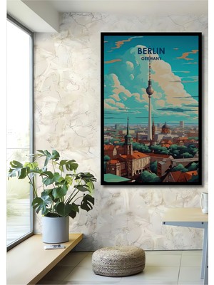 Teona Ahşap Çerçeve Görünümlü Berlin Şehir Manzarası Ahşap Mdf Dekoratif Tablo Dikdörtgen Tablo