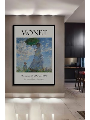 Teona Ahşap Çerçeve Görünümlü Monet Kadın ve Şemsiye Dekoratif Ahşap Mdf Tablo Dikdörtgen Tablo