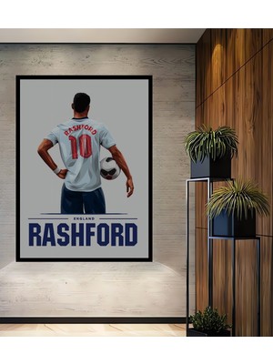 Teona Ahşap Çerçeve Görünümlü Marcus Rashford Futbolcu Ahşap Mdf Dekoratif Tablo Dikdörtgen Tablo