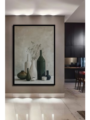 Teona Ahşap Çerçeve Görünümlü Zarif Vazo Kompozisyonu Dekoratif Ahşap Mdf Tablo Dikdörtgen Tablo