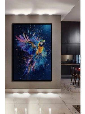 Teona Ahşap Çerçeve Görünümlü Renklerin Dansı Papağan Dekoratif Ahşap Mdf Tablo Dikdörtgen Tablo