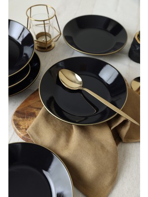 Keramika Siyah Gold Bahar Yemek Tabağı 19 cm 6 Adet