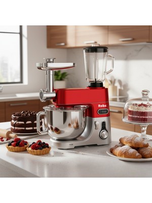 Robx SR50 Döküm Gövde 7 Litre Içli Köfte Hamur Yoğurma Kıyma Çekme Erişte Blender Çıpıcı mixer Set