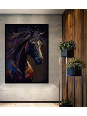 Teona Ahşap Çerçeve Görünümlü Vahşi Gücün Rüzgarı At Ahşap Mdf Dekoratif Tablo Dikdörtgen Tablo