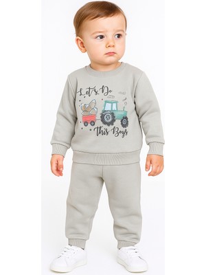 MB Kids Traktör Baskı Şardonlu Içi Polar 3 Ip Erkek Çocuk Eşofman Takım