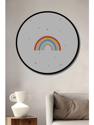 Teona Ahşap Dekoratif Ahşap Yuvarlak Çerçeve Görünümlü Tablo Renkli Gökkuşağı