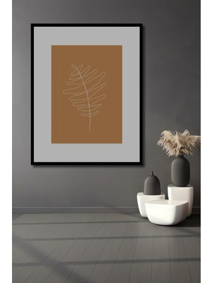 Teona Ahşap Dekoratif Ahşap Dikdörtgen Tablo Yaprak Çizimi Çerçeve Görünümlü