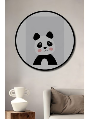 Teona Ahşap Dekoratif Ahşap Yuvarlak Çerçeve Görünümlü Tablo Sevimli Panda