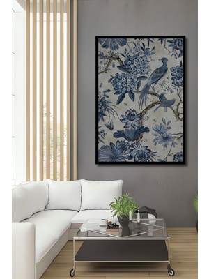 Teona Ahşap Dekoratif Ahşap Dikdörtgen Tablo Mavi Kuşların Bahçesi Çerçeve Görünümlü