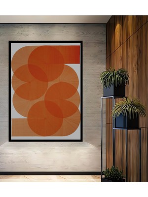 Teona Ahşap Dekoratif Ahşap Dikdörtgen Tablo Turuncu Daireler Çerçeve Görünümlü