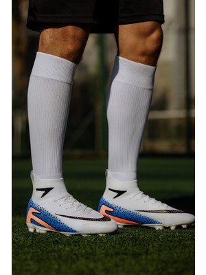 Minibonito Çoraplı Krampon Futbol Ayakkabı Erkek Yetişkin Kullanıcılar İçin Yüksek Bilekli Beyaz Renk