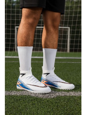 Minibonito Çoraplı Halı Saha Futbol Ayakkabısı Erkek Yetişkin Kullanıcı İçin Yüksek Bilekli Beyaz