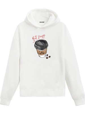 Colermi But First Coffee Baskılı Hoodie