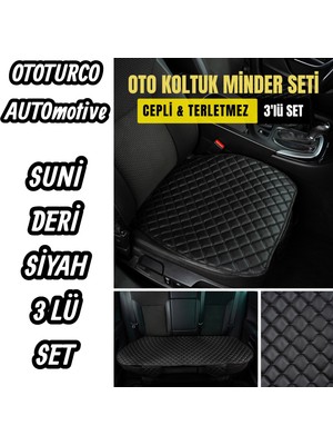 Ergonomik,ortopedik,suni Deri Kapitoneli Lüks Ototurco Oto Koltuk Kılıfı-Minderi (3 Lü Set)