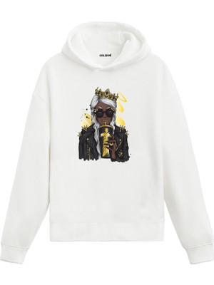 Colermi Taçlı Kadın Içecek Baskılı Hoodie