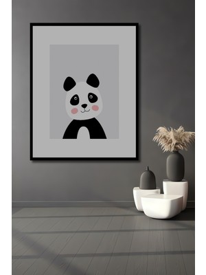 Teona Ahşap Dekoratif Ahşap Dikdörtgen Tablo Sevimli Panda Çerçeve Görünümlü