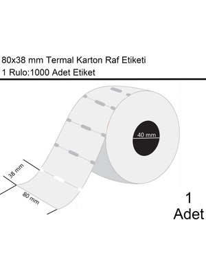 Marketix 80x38 mm Karton Termal Raf Reyon Etiketi 1 Rulo:1000 Adet Etiket