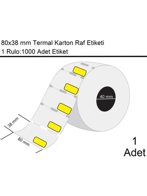 Marketix 80X38 mm Karton Termal Raf Reyon Etiketi Sarı  Çerçeveli 1000'li Sarım