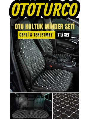 Ergonomik,ortopedik,suni Deri(Vinil) Kapitoneli Lüks Ototurco Koltuk Kılıfı-Minderi (7li Tam Set)