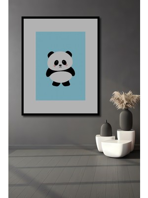 Teona Ahşap Dekoratif Ahşap Dikdörtgen Tablo Sevimli Panda Çerçeve Görünümlü