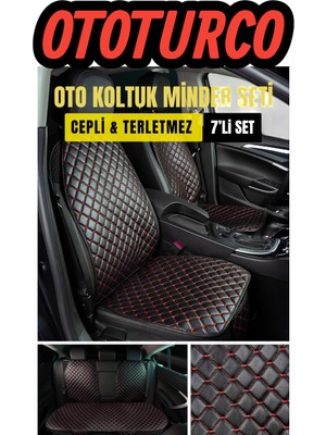 Ergonomik,ortopedik,suni Deri(Vinil) Kapitoneli Lüks Ototurco Koltuk Kılıfı-Minderi (7li Tam Set)