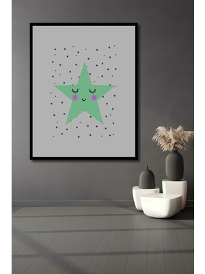 Teona Ahşap Dekoratif Ahşap Dikdörtgen Tablo Mutlu Yıldız Çerçeve Görünümlü