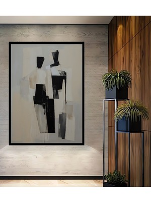 Teona Ahşap Dekoratif Ahşap Dikdörtgen Tablo Soyut Figürler Çerçeve Görünümlü