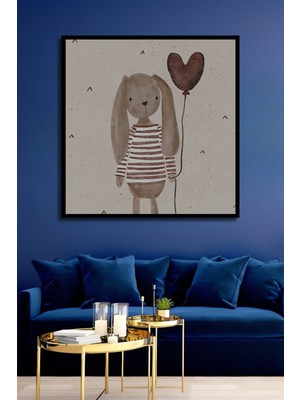 Teona Ahşap Dekoratif Ahşap Dikdörtgen Tablo Tavşan Balon Çerçeve Görünümlü