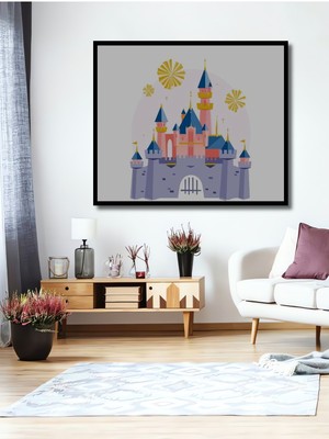 Teona Ahşap Dekoratif Ahşap Dikdörtgen Tablo Disney Şatosu Çerçeve Görünümlü
