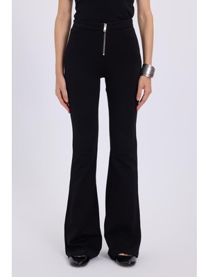 Tudors Kadın Slim Fit Dar Kesim Geniş Paça Fermuarlı siyah Pantolon