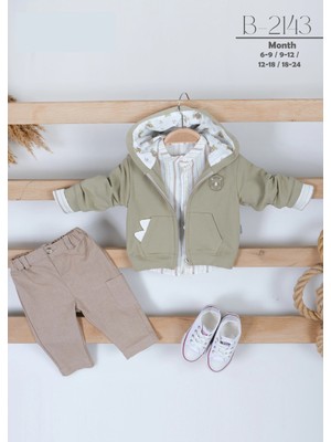 Lamato Baby Dino Nakışlı Hırkalı Erkek Bebek 3'lü Takım