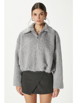 Ritnice Kadın Oscar Suni Kürk Gri Bomber Ceket