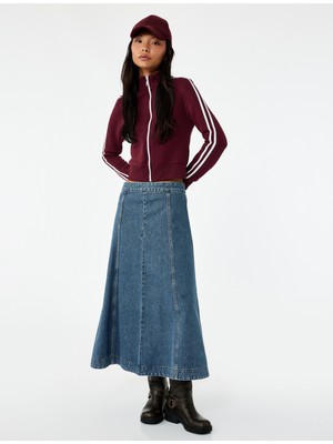 Koton Volanlı Pamuklu Denim Midi Etek