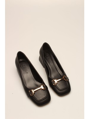 İdil Idil   Siyah Cilt Tokalı Kadın Topuklu