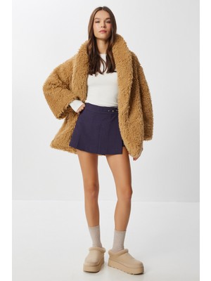 Happiness İstanbul Oversize Suni Kürk Kaban LVW0008 Camel