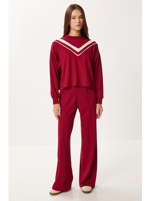 Happiness İstanbul Kontrast Şeritli Modal Alt-Üst Takım LZV0037 Bordo