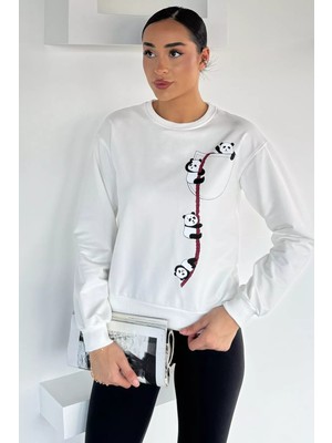 Gülseli Kadın Ön Baskılı Bisiklet Yaka Sweatshirt P-00018479