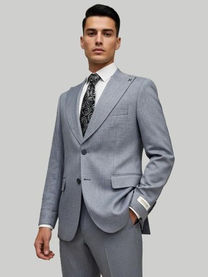 HERMOSE Signature | Gri Melanj Açık Mavi Takım Elbise