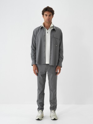 Xint Erkek Gri Esnek Dokulu Regular Fit Gömlek Ceket
