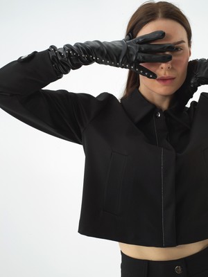 Xint Kadın Siyah Esnek Dokulu Oversize Ceket